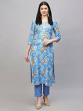 Anni Designer Women'S Cotton Blend Straight Printed Kurta With Pant (Uop Sky Blue-Nw_L_Sky Blue_Large),Sky Blue,L,,,