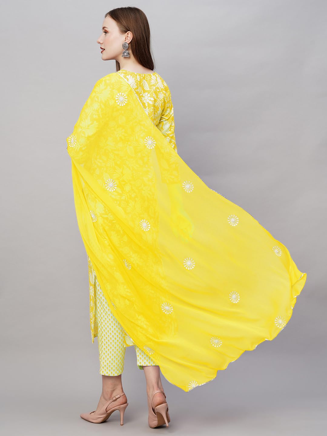 Gosriki Women'S Cotton Blend Straight Printed Kurta With Pant & Dupatta (Mei Yellow-Nw-Gs_S_Yellow_Small),Yellow,,B0D2NB1JN1