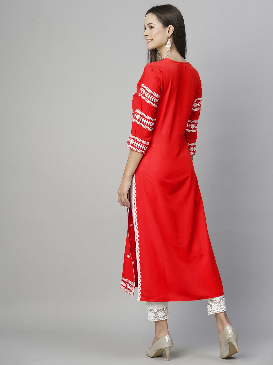 Anni Designer Women'S Cotton Blend Chikankari Embroidered Straight Kurta (Stho-Red_S_Red_Small),Red,S,Cotton Blend,Regular,Kurta