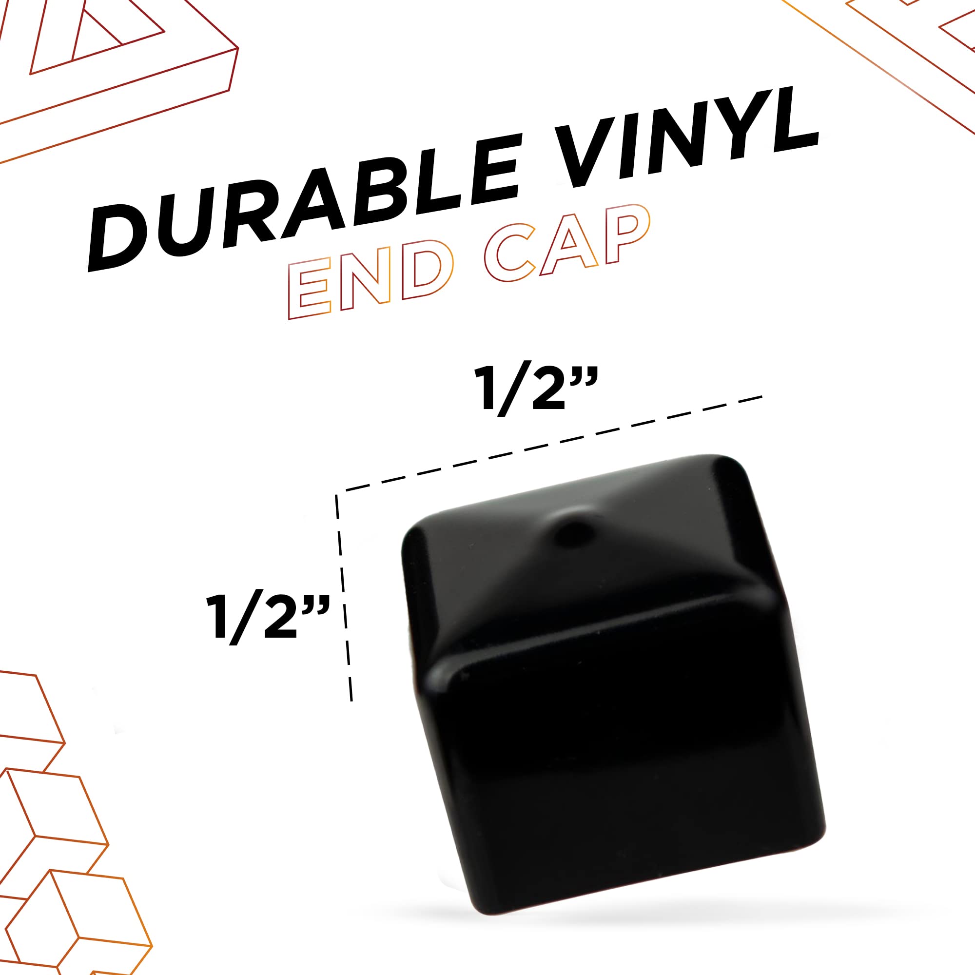 Prescott Plastics 1/2(12.7 mm) Outer Perimeter Flexible Plastic Hole Plugs, Square Black Metal Tubing End Caps, Strong Furniture