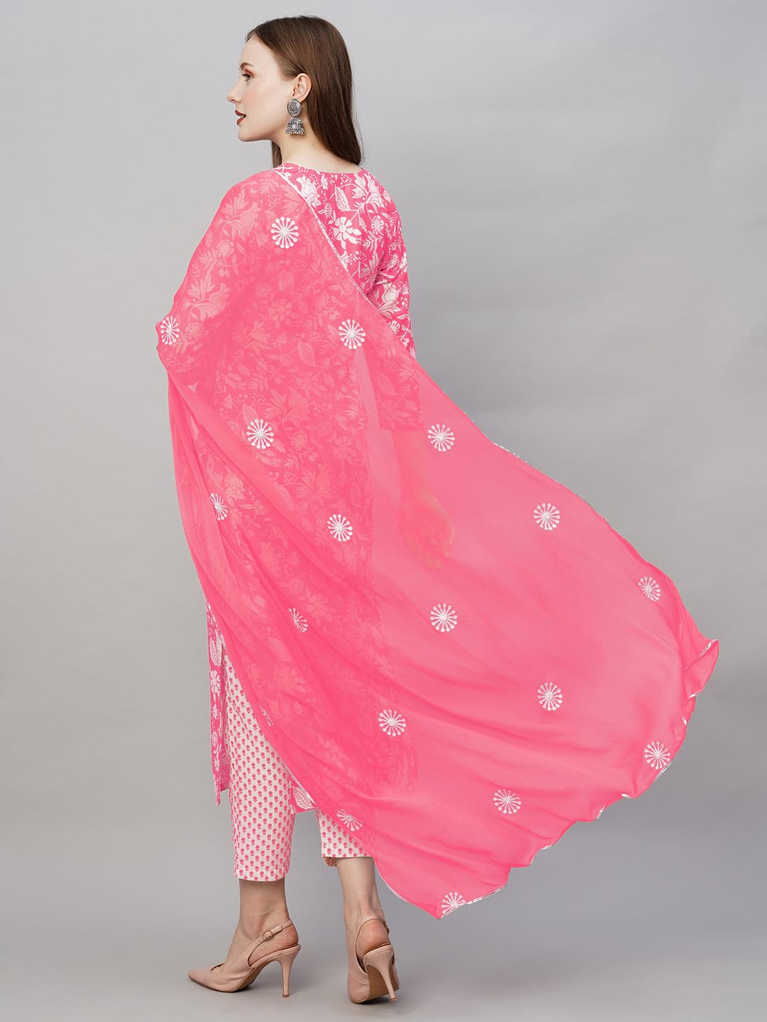 Gosriki Women'S Cotton Blend Straight Printed Kurta With Pant & Dupatta (Mei Pink-Gs_5Xl_Pink_Xxxxx-Large),Pink,5,B0D2NF2SX8