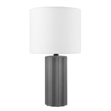Globe Electric 61000061 20 Ribbed Ceramic Table Lamp, Dark Gray Concrete Finish, White Linen Shade, On/Off Rotary Switch on Sock