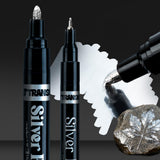 TRANSON 2pcs Liquid Chrome Markers with Silver Paint Pens Medium and Fine Tips with Mirror Effect for Drawing, DIY, Touch-up, Mo
