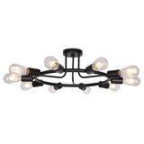 BONLICHT Vintage Metal Large Sputnik Chandeliers 10-Light Flush Mount Light Fixtures Ceiling Black Indoor Industrial Chandelier 