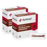 Dealmed Povidone Iodine 10% Swabsticks - Individually Sealed Packets Perfect for Wound Care and Portable First Aid Kits, 50/Box 