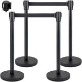 VEVOR Crowd Control Stanchion, Set of 4 Pieces Stanchion Set, Stanchion Set with 6.6 ft/2 m Black Retractable Belt, Black Crowd 