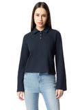 FYLTR Women's Casual Crop Tee with Classic Collar & Flared Sleeves - Contrast Buttons | Stylish Patch Pocket with Flap,Vainly Navy