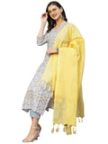 Gosriki Women'S Cotton Blend Straight Kurta With Pant & Dupatta (Murhar-Yellow-Cmd-Gs_S_Yellow_Small),Yellow,,B0C6GZC5S2