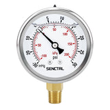 SENCTRL 30 inHg to 30 Psi Vacuum Glycerin Liquid Filled Low Pressure Gauge, 2.5 Dial Size, 1/4 NPT Lower Mount, Stainless Steel 