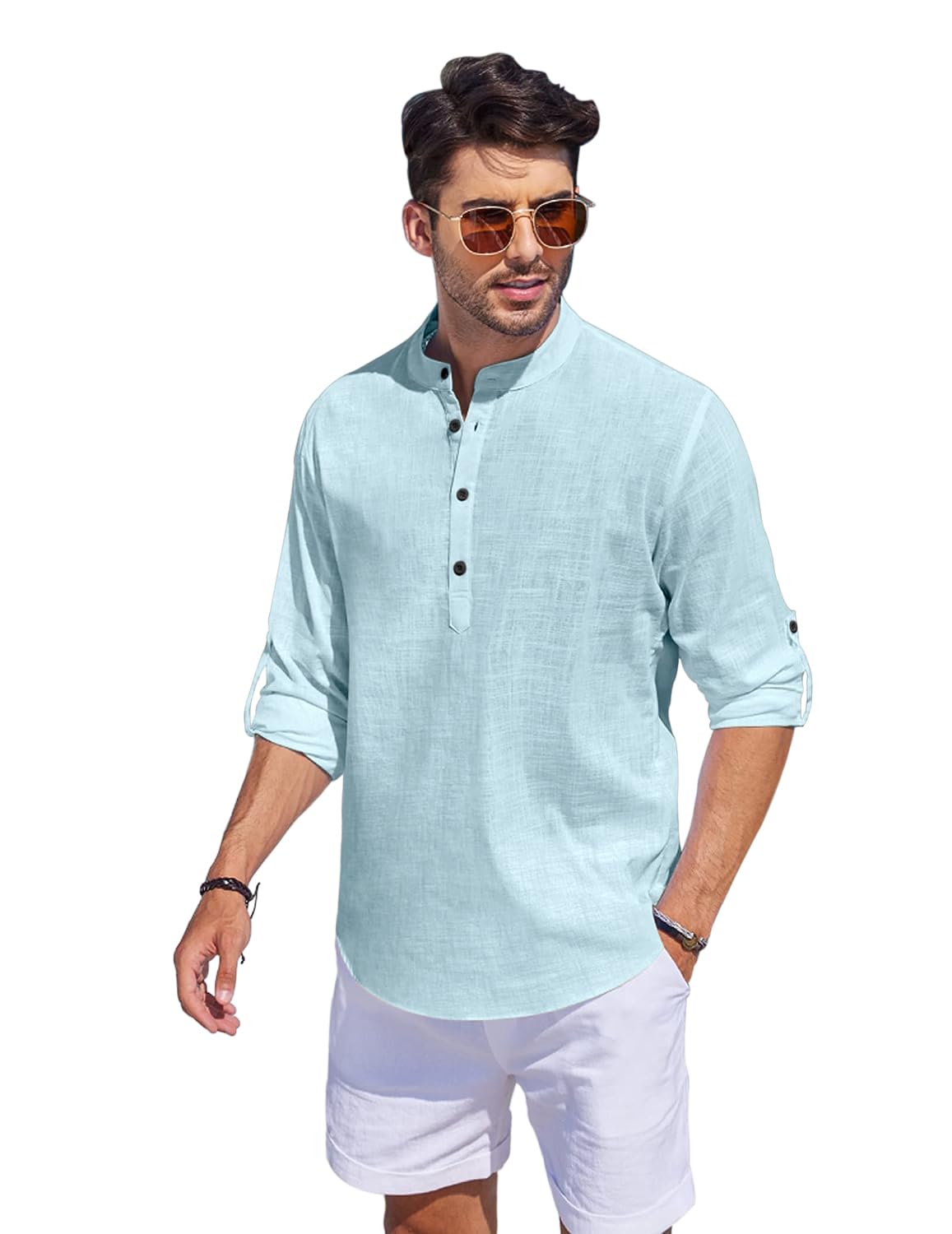 Bellstone Men'S Cotton Blend Solid Regular Fit Kurta (Kurta1500_Single_Aqua_Small