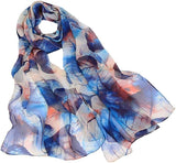 Acotavie Scarfs For Women Lightweight Print Floral Pattern Scarf Shawl Fashion Scarves Sunscreen Shawls, Leaves&Blue, 160*50Cm