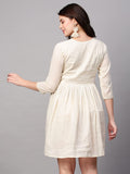 Gosriki Women'S Pure Cotton Flounce Sleeve Embroidery Ruffle Smock Dress (Uljhan-Dress-Cream_M-Gs_Cream_Medium),Cream,,B0BSH7X8PC