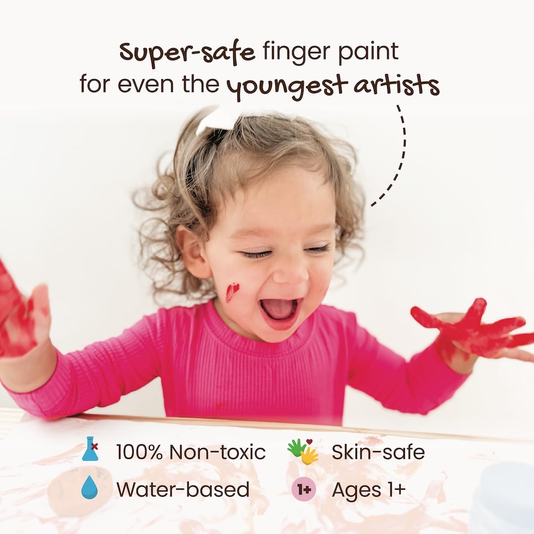 Honeysticks Non Toxic Finger Paint (6 Bright Colors), Washable from Skin, Safe Finger Painting for Toddlers, Kids Ages 1-3, 2-4,