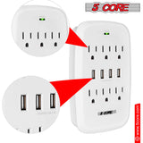 5 Core 4 Pieces 6 Outlet Extender 900J Surge Protector With 4 Usb Charger Port Wall Adapter Wms 6S 4Usb 4Pcs