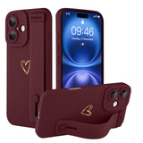 Ufbara Compatible with iPhone 16 Case for Women Men, Cute Love Heart Pattern, Built in Adjustable Metal Wrist Strap Grip Hand Ho