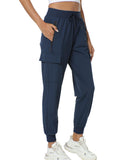 Women's Joggers with Pockets Lightweight - Water Resistant Quick Dry Cargo Athletic Pants for Hiking Running Camping Travel(Navy