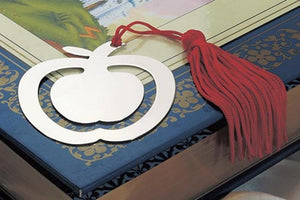Apple Bookmark With Red Tassel In Nickel Plated