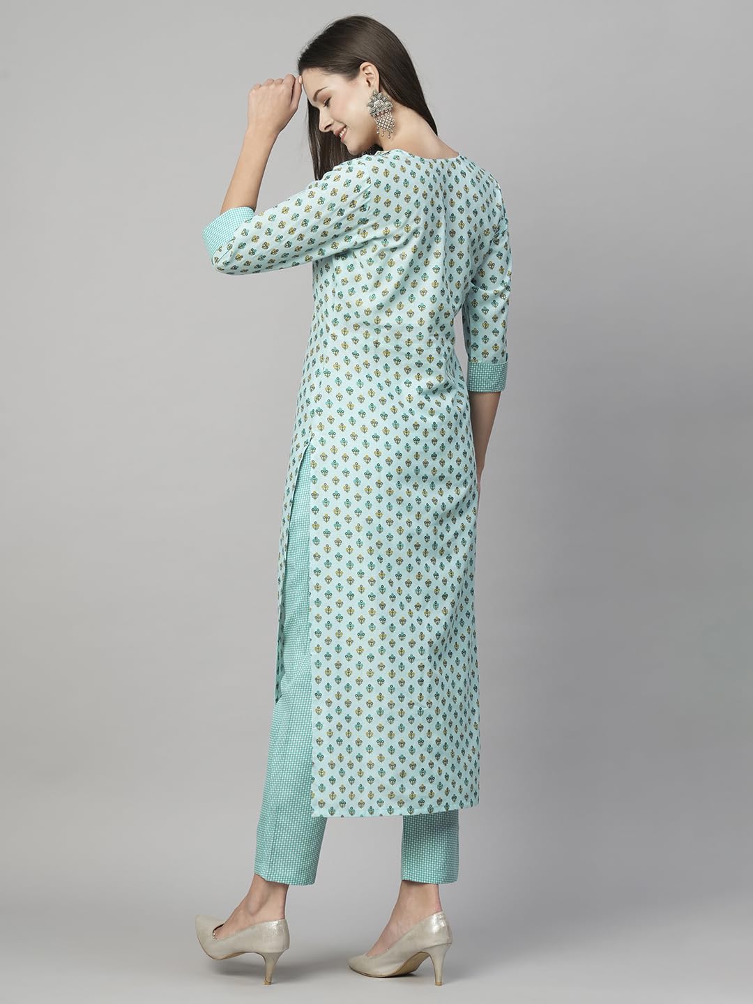 Anni Designer Women'S Cotton Blend Straight Printed Kurta With Pant (Otti Blue-N8W_Xl_Blue_X-Large),Blue,XL,Cotton Blend,Regular,