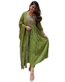 Anni Designer Women'S Rayon Blend Embroidered Anarkali Kurta With Pant & Dupatta (Kanota Green_L_Green_Large),Green,L