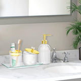 Bathroom Accessories Set, 4Pcs Clear and Gold Glass Bathroom Accessories Sets Complete w/Lotion Soap Dispenser, Toothbrush Holde
