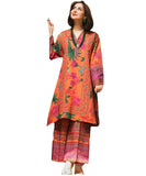 Anni Designer Women'S Rayon Viscose Straight Printed Kurta With Palazzo (Jamat Orange_Xl_Orange_X-Large),Orange,XL