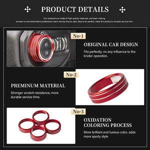 LECART for Jeep Wrangler JL Accessories AC Knob Covers Headlight Switch Knob Cover Cap Red Interior Car Trim for Jeep Wrangler J