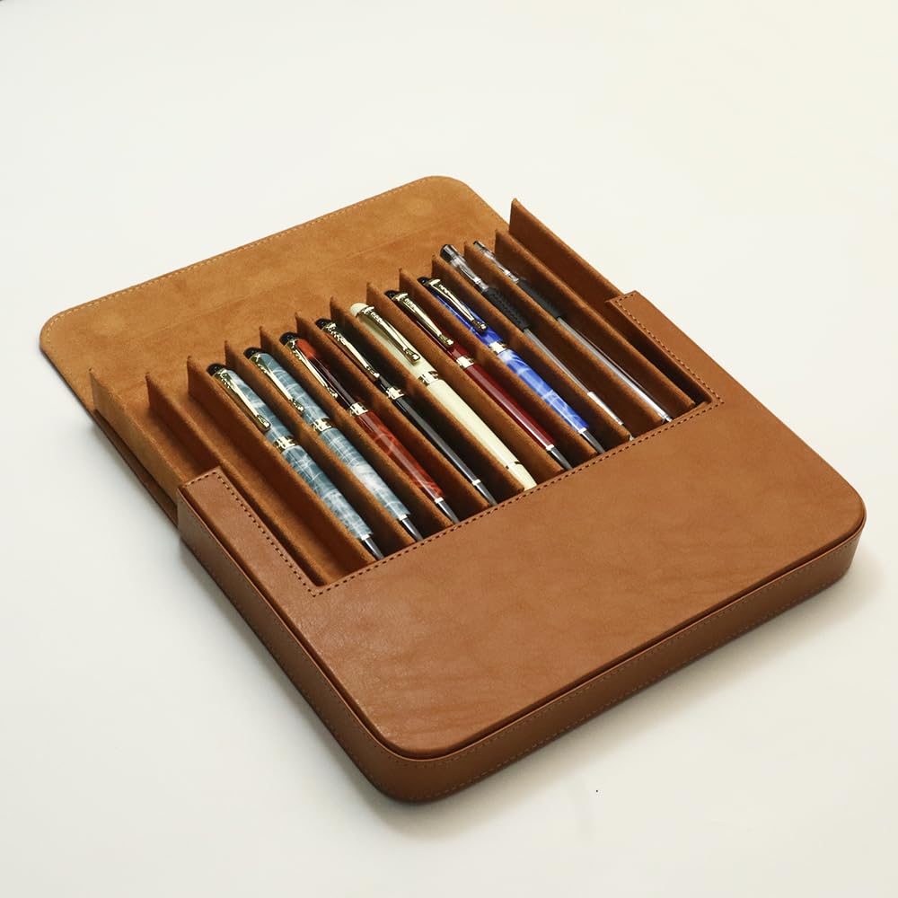 MIVLXLX Leather 12 Fountain Pen/Pencil Tray Case Organizer, Fashion Design, Handmade, Magnetic Closure with Drawer, Christmas Gi