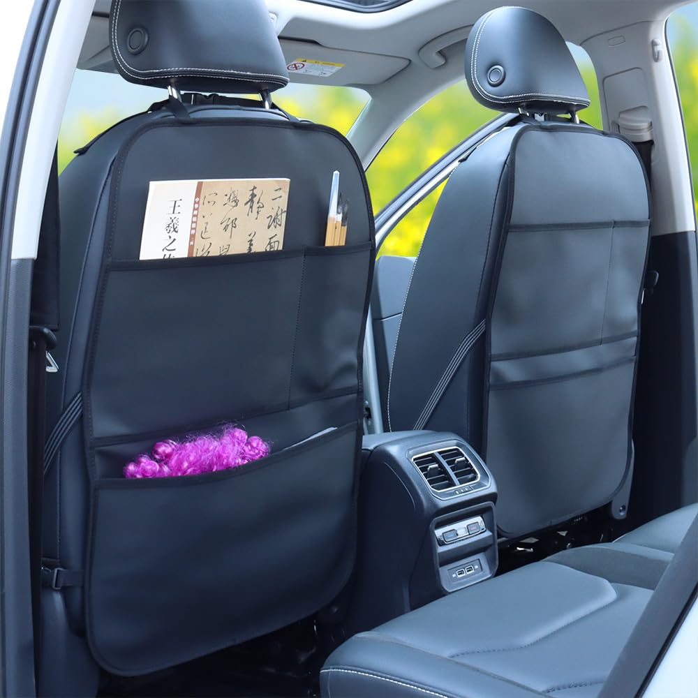 pefirst Kick Mat Back Seat Protector Waterproof Leather Car Seat Back Organizers Cover with 3 Storage Pockets for Kids Pets SUV