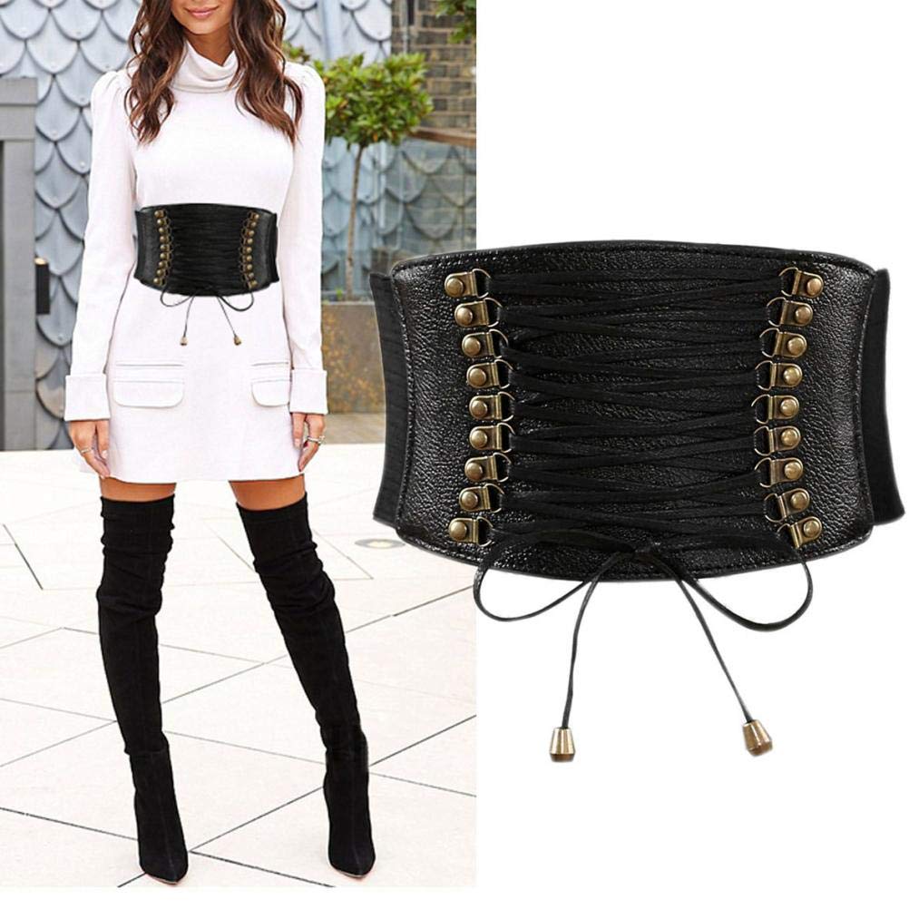 VOCHIC Womens PU Leather Belt High Waist Cincher Belt Corsets for Waist Training Wide Black Corset Belt