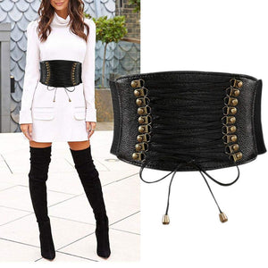 VOCHIC Womens PU Leather Belt High Waist Cincher Belt Corsets for Waist Training Wide Black Corset Belt