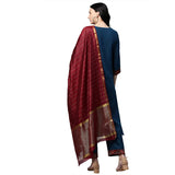 Gosriki Women'S Cotton Blend Embroidered Straight Kurta With Palazzo & Dupatta (Morning-Blue_Go),Blue,,B098NZMG5T