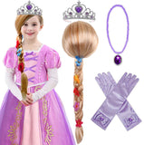 Princess Rapunzel Wig Rapunzel Braid with Princess Tiara Necklace Gloves Princess Rapunzel Dress Up Costume Cosplay Accessories 