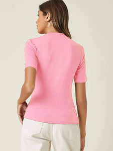Anni Designer Women'S Cotton Belnd Lycra Ribbed Solid Half Sleeve Round Neck Top (Ntpr-Baby Pink_Xl_Baby Pink_X-Large),Pink,XL,Cotton Blend,Western,