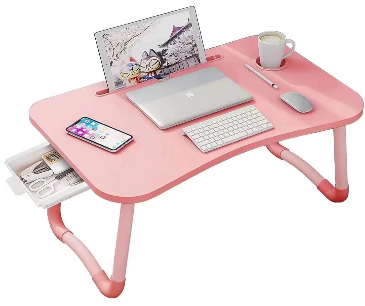 Laptop Desk Foldable Bed Table, Portable Lap Desk laptop Table with Storage Drawer and Cup Holder, Notebook Stand Reading Desk B