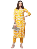 Anni Designer Women'S Cotton Blend Printed Straight Kurta With Pant (Teri Yellow_S_Yellow_Small),Yellow,S