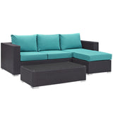 Modway Convene Wicker Rattan 3Piece Outdoor Patio Furniture Sofa Set in Espresso Turquoise