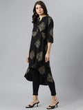 Anni Designer Women'S Rayon A-Line Printed Kurta (Zayoki Black_2Xl_Black_Xx-Large),Black,2XL,Rayon,A-Line,kurta