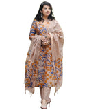 Anni Designer Women'S Cotton Blend Printed Straight Kurta With Pant & Dupatta (Kalam Chiku-Jl_M_Beige_Medium),Beige,M