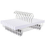 Amber Home White Wooden Pants Skirts Hangers 10 Pack, Solid Wood Trousers Bottom Hanger with 2-Adjustable Clips, Clips Hangers f