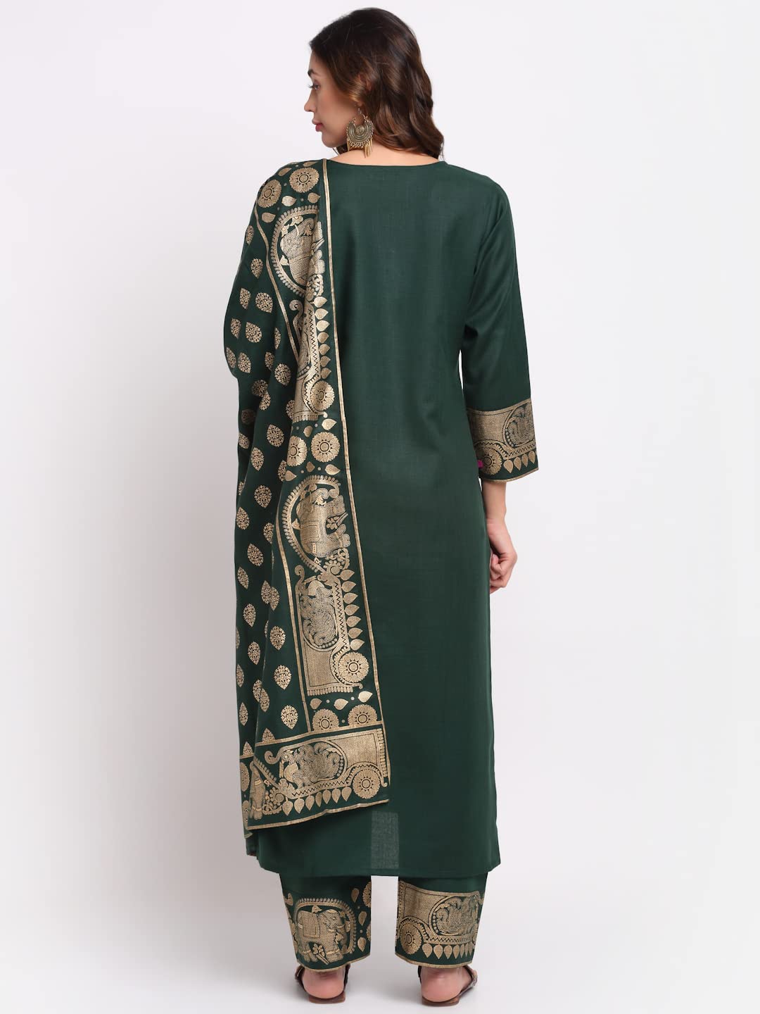 Anni Designer Women'S Cotton Straight Kurta With Palazzo & Dupatta (Kpzd-Cot-10036-Green_S_Green_Small),Green,S,Cotton Blend,Straight,