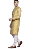 Manyavar Jacquard Print Knee Long Kurta And Churidar Set For Men - (Yellow, X-Large)