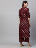 Anni Designer Women'S Cotton Straight Kurta With Palazzo Set (Parbeen Maroon_S_Maroon_Small),Maroon,S,Cotton,Straight,Palazzo
