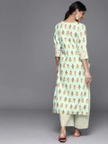 Gosriki Women'S Cotton Straight Printed Kurta With Palazzo (Khona Green_L-Go_Green_Large),Green,,B0B5N85JYB