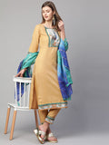 Gosriki Women'S Cotton Straight Kurta With Pant & Dupatta (Kptd-Cot-10055-Beige_L-Go_Beige_Large),Beige,,B09N98R4TD