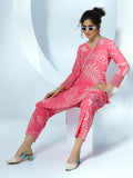Libas Womens Printed Silk Blend Co-Ord Set For Women Pink M 49013