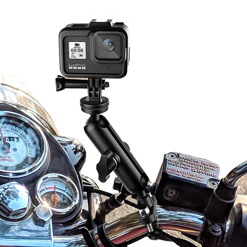 Camera Motorcycle Mount for Gopro Accessories,360 Rotation Metal Action Camera Clamp Holder with 1/4Thread for Moto Bike Bicycle