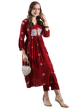 Anni Designer Women'S Rayon Blend Anarkali Printed Kurta With Pant (Anveshi Maroon-Vks04_M_Maroon_Medium),Maroon,M,,,