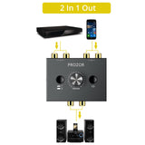 PROZOR RCA Stereo Audio Switch 2 in 1 Out R/L Stereo Audio Switch 1 in 2 Out Stereo Audio Splitter with Mute Button and No Exter