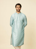 Manyavar Mens Green Art Silk Self Design Kurta Pyjama Set Aqua Green L