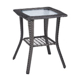 Pinikuyiro Outdoor Side Table with Storage Wicker Patio Side Table, Tempered Glass Top End Table for Balcony Porch Deck (Grey)